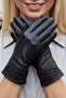 Women's Button Detailed Lined Genuine Lambskin Leather Gloves - 5
