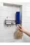 Adhesive 4-Hook Metal Black Bathroom Shelf Stylish Stainless Shampoo Holder