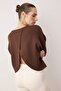 Kahverengi Sırt Yırtmaç Detaylı Spor Örme Sweatshirt THMAW26SW00003
