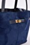 Navy Blue Soft Suede Handle and Cross Strap Tote Women's Maxi Size Shoulder Bag Takaw25Oc00013 - 4