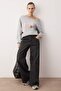 Gray Melange Anthracite Slogan Printed Open Shoulder Knitted Sweatshirt Twoaw26Sw00201 - 3
