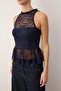Navy Blue Lace Peplum Detailed Party Blouse Tpraw26Bz00008 - 3