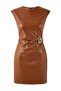 Kahverengi Düz Kısa / Mini Dokuma Elbise TWOAW26EL00336 - 5