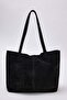 Siyah Premium Hakiki Deri Süet Kadın Maksi Boy Omuz Çantası TAKAW26OC00041 - 5