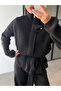 Black Mock Neck Belted Design Knit Set - 0808 - 4