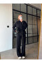 Black Mock Neck Belted Design Knit Set - 0808