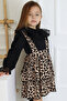 Girls' Helen Leopard Strap Dress Ruched Black Long Sleeve Blouse Set October 29 Show Outfit - 2