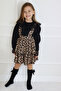 Girls' Helen Leopard Strap Dress Ruched Black Long Sleeve Blouse Set October 29 Show Outfit - 5