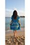 Petrol Blue Half-Sleeved Embroidered Peştemal Dress - 2