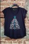 Yoga Printed Women's Knitted V-Neck Black Loose T-Shirt