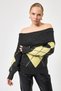 Anthracite - Yellow Off-Shoulder Patterned Women's Knitwear Sweater 2123 - 6