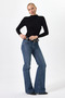 Black Long Sleeve Half Turtleneck Stitching Detail Women's Bodysuit 8225A - 3
