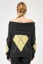 Anthracite - Yellow Off-Shoulder Patterned Women's Knitwear Sweater 2123 - 5