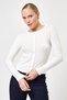Ecru Front Buttoned Crew Neck Long Sleeve Corded Fabric Women's Body 8270A