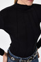 Black Long Sleeve Half Turtleneck Stitching Detail Women's Bodysuit 8225A - 4