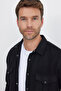 Slim Fit Long Sleeve Winter Lumber Double Plain Men's Black Shirt with Pocket Cover - 2