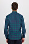 Men's Regular Fit Classic Cut Button Lapel Small Checkered Cotton Green-Blue Shirt - 8