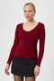 Burgundy Corded Fabric V-Neck Long-Sleeved Women's Bodysuit 8266A - 2