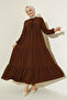 1627 Collar Lace-up Hijab Dress - E. Brown