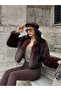 Women's Premium Lined Dark Brown Faux Fur Coat - 5