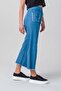 Women's Flared Jeans with Flap Pockets, Distressed Stitching, Elastic Waist, Slim Fit, Indigo Light Blue - 5