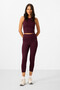 Burgundy High Waist Capri-Crop Tank Top Slim Fit Women's Leggings Set - 95284 - 2