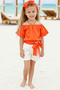 Girl's Sunny Orange Madonna Collar Bandana Shorts Top and Bottom Set - 9