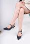 Genuine Leather Navy Blue Women's Heeled Leather Shoes Shn-1164 - 3