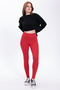 Women's Red High Waist Corded Fabric Inner Non-Show t Shaping / Sculpting Sports Leggings - 2