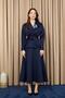 Women's Belted Jacket Suit with Collar Accessories - 14389Tkm - Navy - 3