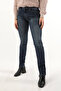 Women's Mid-Waist Jean Pants Navy Blue Slim Fit Narrow Leg - 7