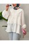 Baby Collar Lace-Up Front Layered Skirted Kimono -White - 4