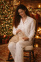 Bridal Floral Print Stylish Pajama Suit with Ribbed Front Pearl Button Box - 2
