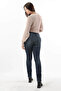 Women's Mid-Waist Jean Pants Navy Blue Slim Fit Narrow Leg - 6