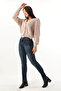 Women's Mid-Waist Jean Pants Navy Blue Slim Fit Narrow Leg - 5