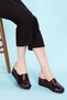 Women's Genuine Leather Wedge Heel Sabo Slippers Özl.906Yt Claret Red Honeycomb - 2