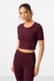 Burgundy High Waist Capri-Crop T-Shirt Slim Fit Women's Leggings Suit - 95285 - 6