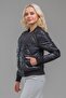 Women's Black Front Quilted Flato Pocket Steel Fabric Combination Zippered Bomber Jacket - 3