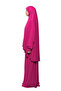 Practical Two Pieces Cotton Bat Sleeve Organic Hijab Prayer Dress with Headscarf - Fuchsia - 3