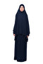 Practical Two Pieces Cotton Bat Sleeve Organic Hijab Prayer Dress with Headscarf - Dark Navy