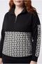 Women's Large Size Geometric Printed Half Fisherman Zippered Black Tracksuit Set - 4