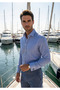 Blue Herringbone Patterned Slim Fit French Double Cuff Shirt - 3