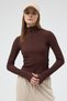 Bitter Brown Zippered Mock Neck Long Sleeve Corded Fabric Blouse 2447 - 7