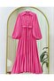 Pearl Detailed Balloon Sleeve Skirt Flounced Half Buttoned Crinkle Dress-Pink - 7