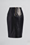 Black Women's Pencil Genuine Leather Skirt - 5