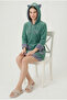 Women's Hooded Embroidered Zippered 100% Bamboo Short Dressing Gown - 3