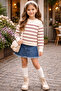 Girls' Crew Neck Striped Hair Braid Crop Sweater (5-14 Years)