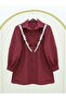 Button-Front, Lace-Front, Ruffled Striped Shirt - Burgundy - 5