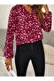 Patterned Women's Blouse – Transitional, Relaxed Fit, V-Neck, Elastic Sleeves, Single Jersey Fabric - 2