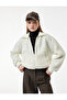 Comfortable Fit Long Sleeve Zippered Crop Plush Jacket with Embroidery Detail on the Back and Pockets - 2
